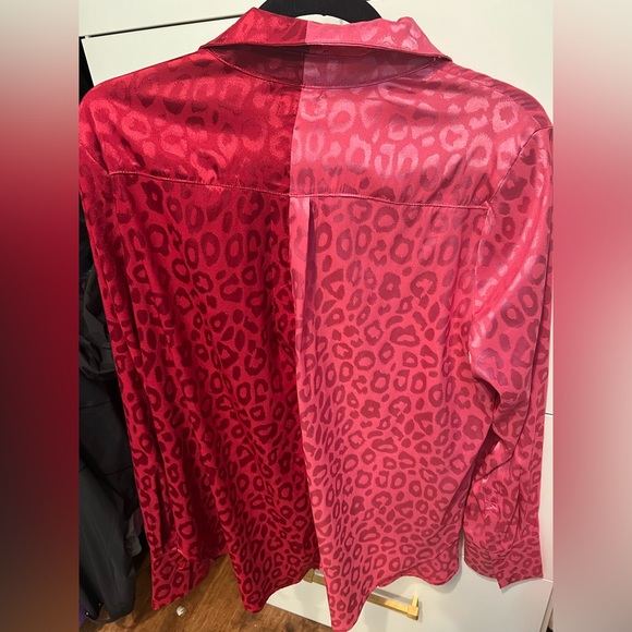 Animal print button down red and pink blouse - Picture 2 of 2
